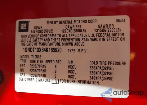 2004 Chevrolet Blazer Ls z USA, uszkodzony, nr VIN 1GNDT13X84K165920